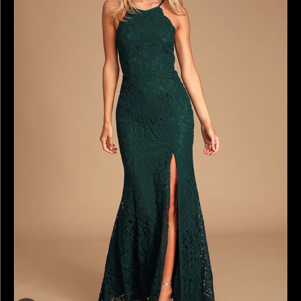 Lulus “Splendor of Love” Emerald Green Lace Maxi Dress, size small